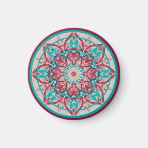 Aimant Mandala bohème rose et turquoise  