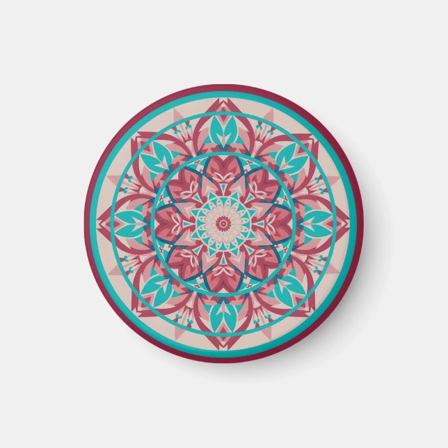 Aimant Mandala bohème rose et turquoise   (Devant)