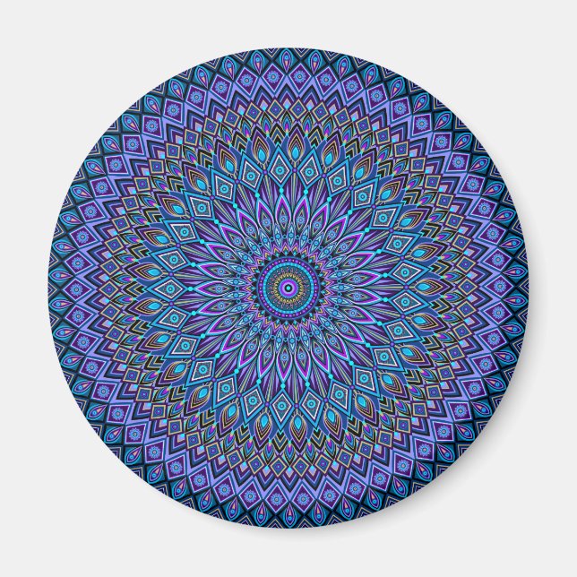 Aimant Mandala Boho bleu Turquoise violet Peacock Gold Ma (Devant)