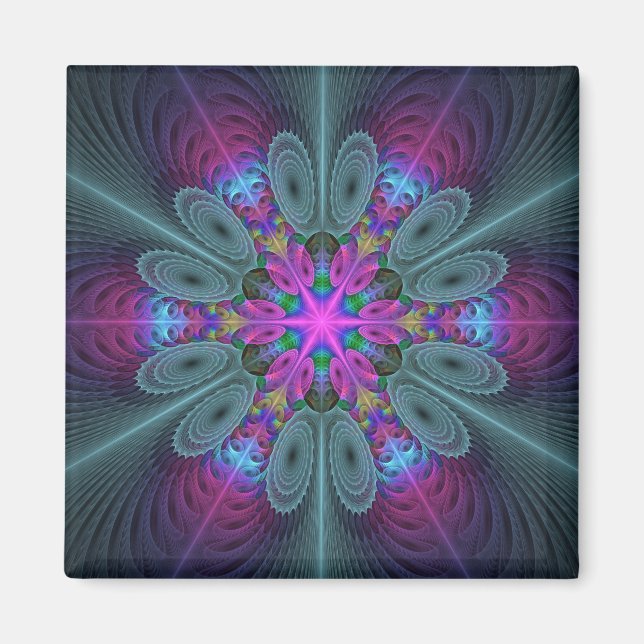 Aimant Mandala Coloré Frappant Art Fractal Kaléidoscope (Devant)