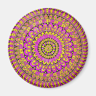 Aimant Mandala couleur jaune violet dessiné à la main