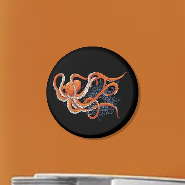 Aimant Mandala de la pieuvre orange audacieux et hypnotis (Créateur téléchargé)