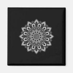 Aimant Mandala de yoga fleur de lotus ornée blanche