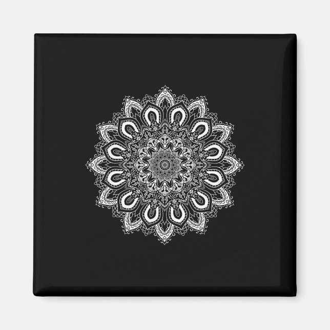 Aimant Mandala de yoga fleur de lotus ornée blanche (Devant)
