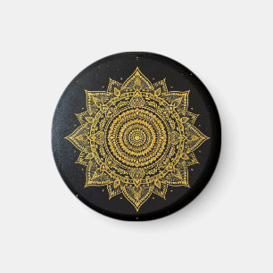 Aimant Mandala Étoile Dorée sur Fond Noir