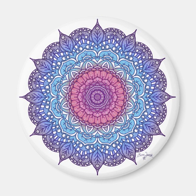 Aimant Mandala feuille de fleurs violettes (Devant)