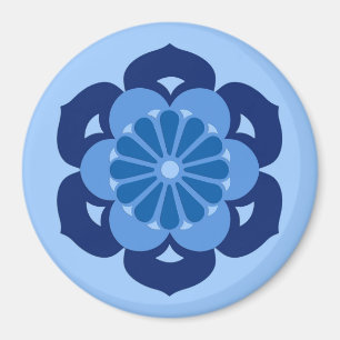 Aimant Mandala Fleur de Lotus, Indigo et Bleu Clair