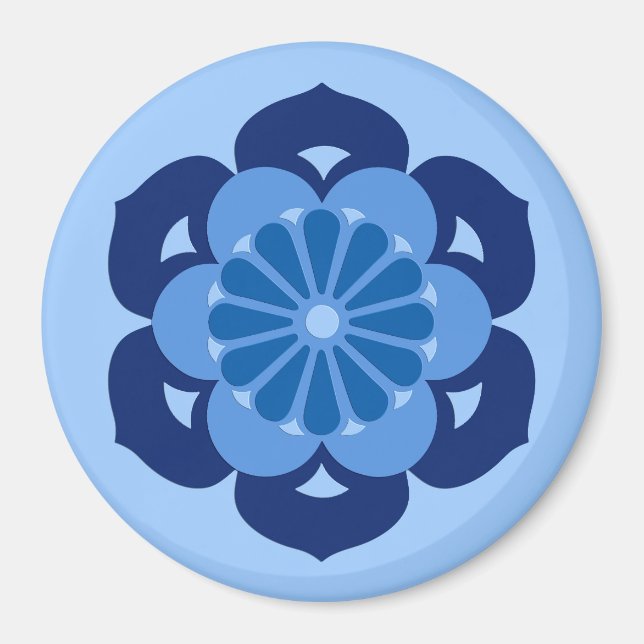 Aimant Mandala Fleur de Lotus, Indigo et Bleu Clair (Devant)