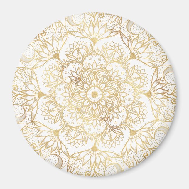 Aimant Mandala floral élégant en or blanc  (Devant)