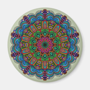 Aimant Mandala floral et motif géométrique vibrant