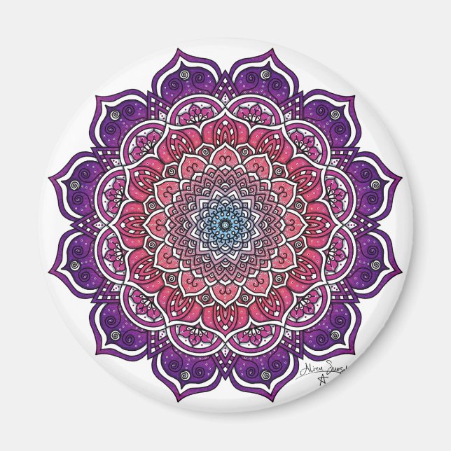 Aimant Mandala Florale rose-pourpre (Devant)