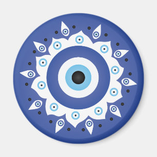 Aimant Mandala Greek Evil Eye Blue White