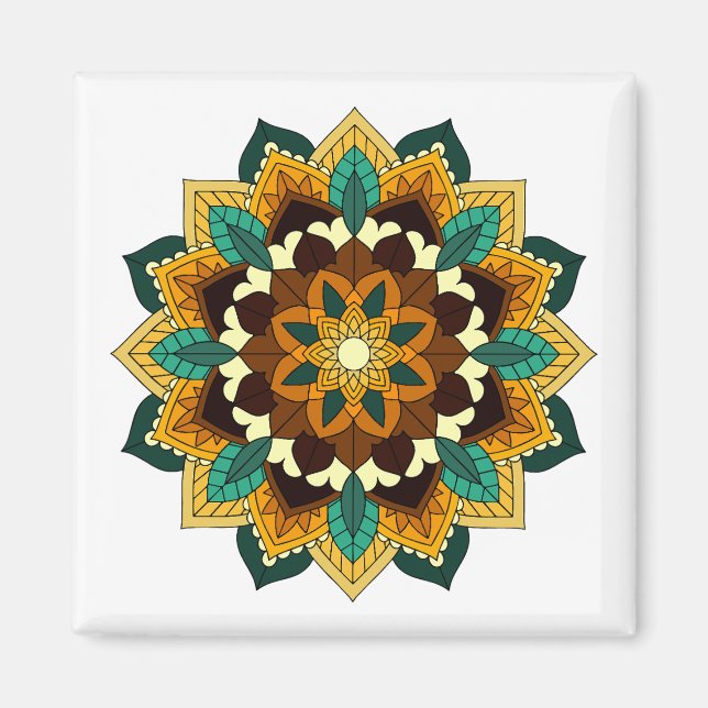Aimant Mandala Motif 2002 en jaune et bronzette (Devant)