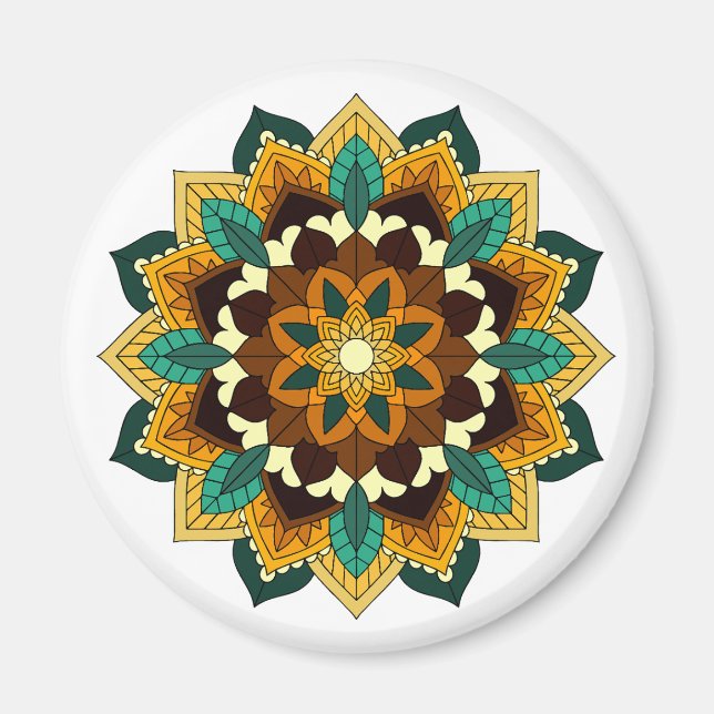 Aimant Mandala Motif 2002 en jaune et bronzette (Devant)