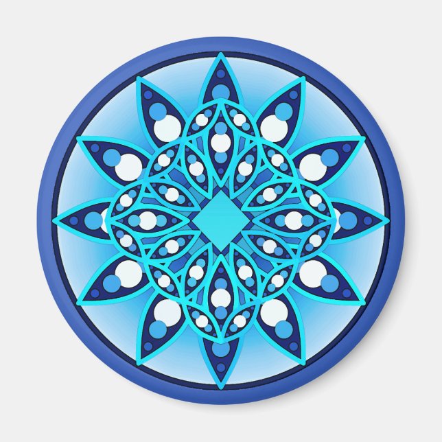 Aimant Mandala motif en bleu turquoise, cobalt & blanc (Devant)