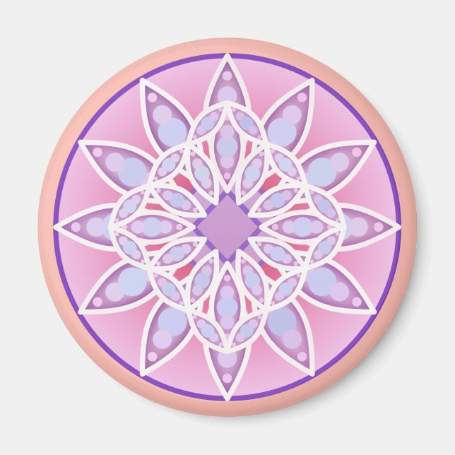 Aimant Mandala motif en lavande, orchidée et corail (Devant)