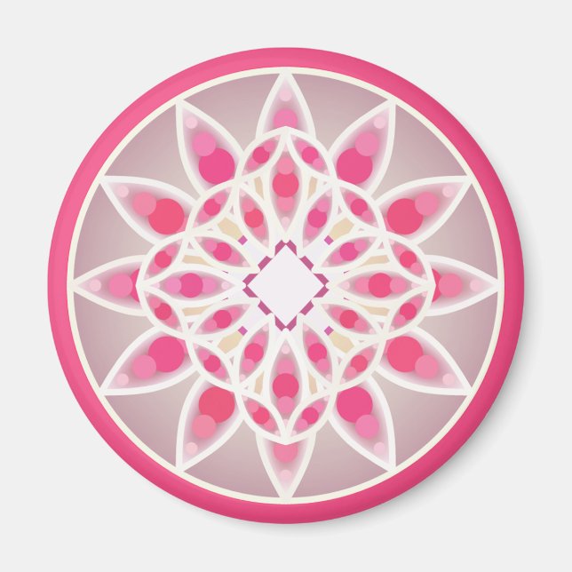 Aimant Mandala motif en rose chaud, blanc et gris (Devant)