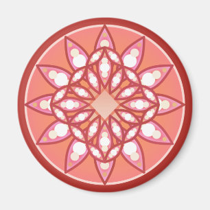 Aimant Mandala motif en rose corail, bordeaux et blanc