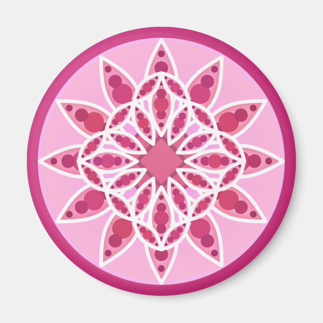 Aimant Mandala motif en rose, fuchsia et blanc (Devant)