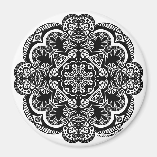 Aimant Mandala noir et blanc (Devant)