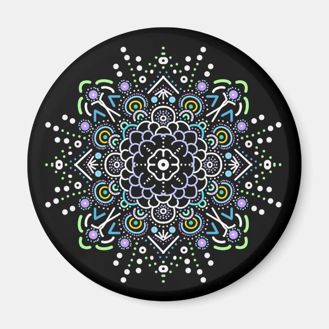 Aimant Mandala noir, violet et vert (Devant)