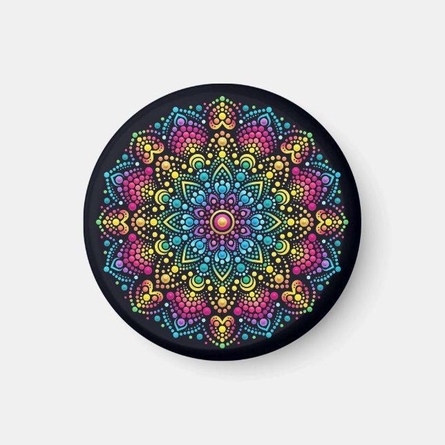 Aimant Mandala peint aux points arc-en-ciel (Devant)