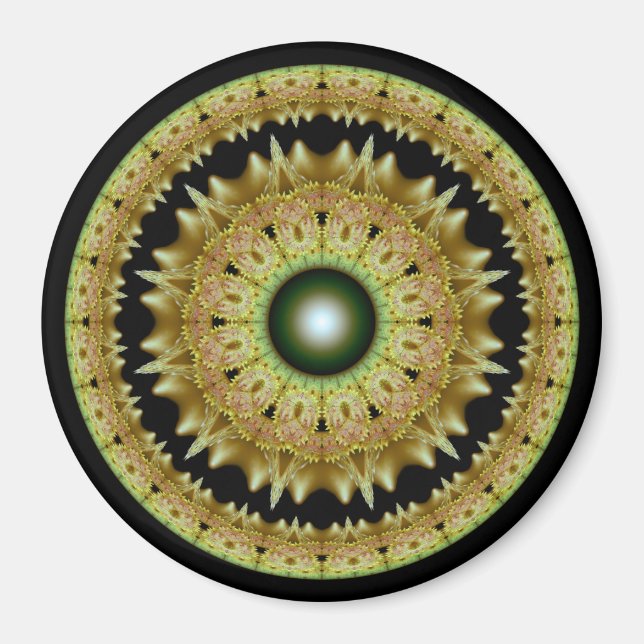 Aimant Mandala rond fractal doré (Devant)