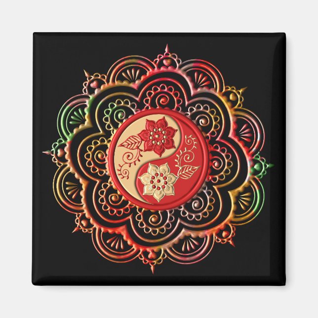 Aimant Mandala rouge et or (Devant)