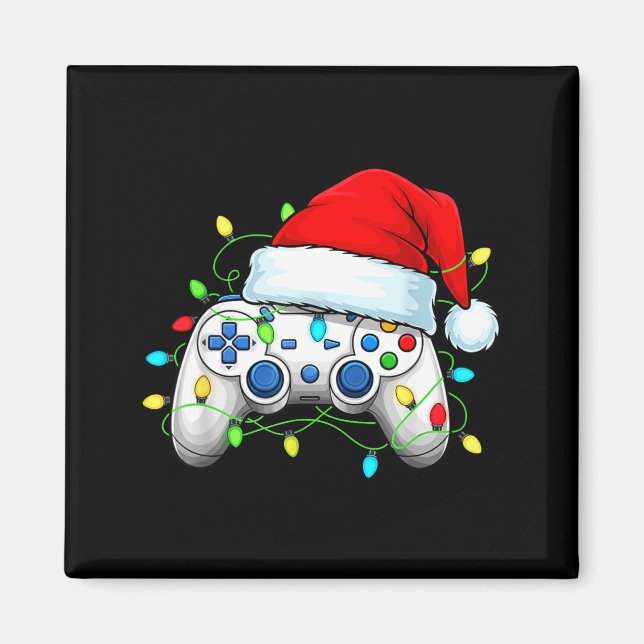 Aimant Manette de jeu vidéo chapeau de Noël Santa Gamer B (Devant)