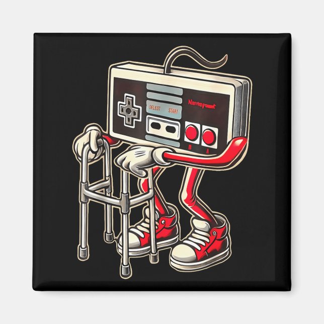 Aimant Manette de jeu vidéo rétro avec déambulateur drôle (Devant)