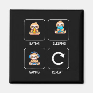 Aimant Manger Jeux Dormir Jouer Jeu Vidéo Joueur Paresseu
