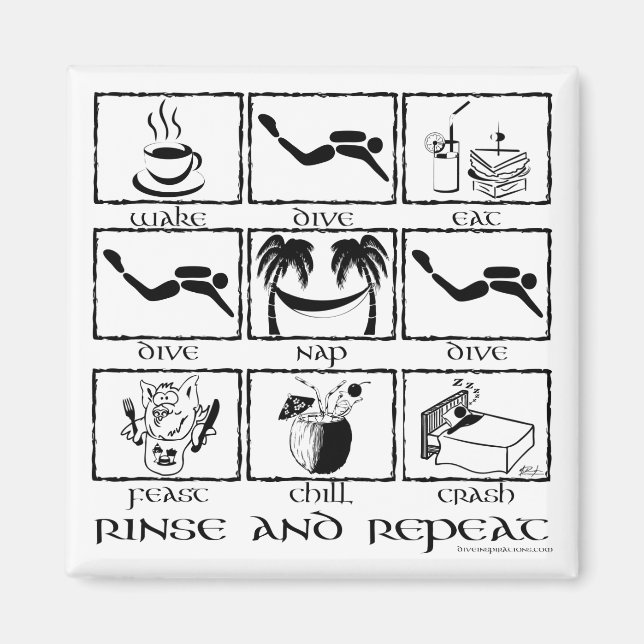 Aimant Mangez Sleep Dive Rinse et Répéter (Devant)