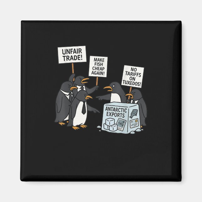 Aimant Manifestation de pingouins contre les tarifs douan (Devant)
