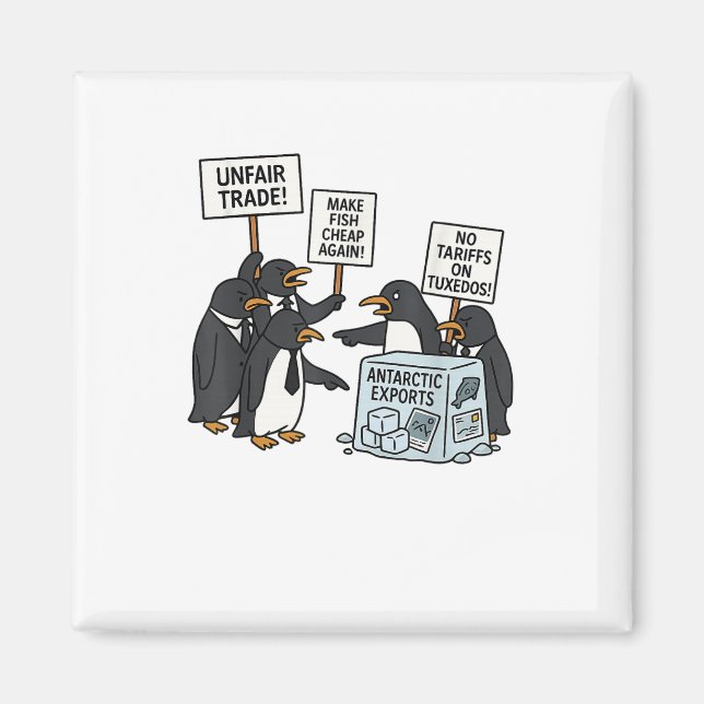 Aimant Manifestation de pingouins contre les tarifs douan (Devant)