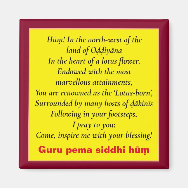 Aimant Mantra Padmasambhava & Prière Sept Lignes / Guru (Devant)