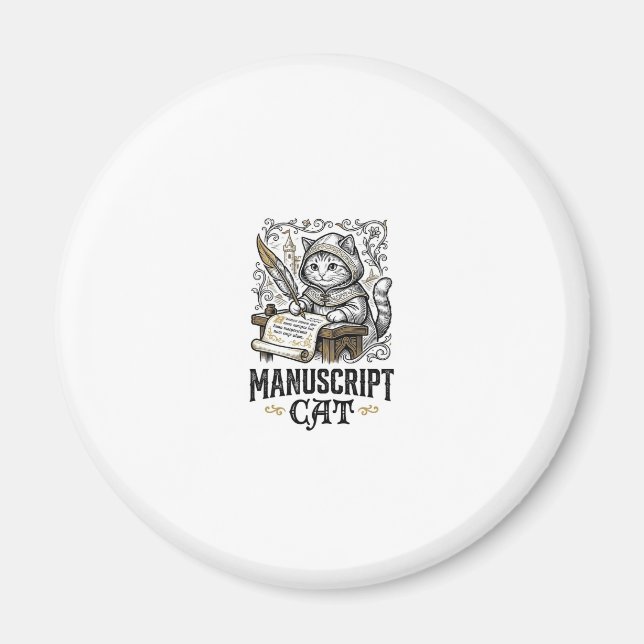 Aimant Manuscrit Chat Chat Manuscrit Médiéval Vintage Vec (Devant)