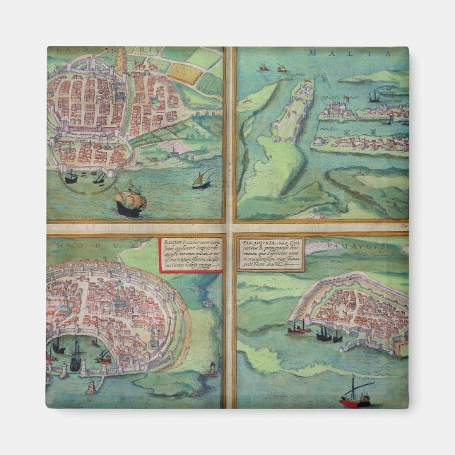 Aimant Map of Calais, Malte, Rhodes, et Famagusta, from (Devant)