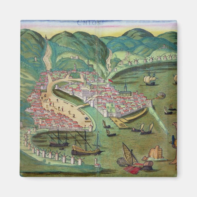 Aimant Map of Chios, from 'Civitates Orbis Terrarum' by G (Devant)