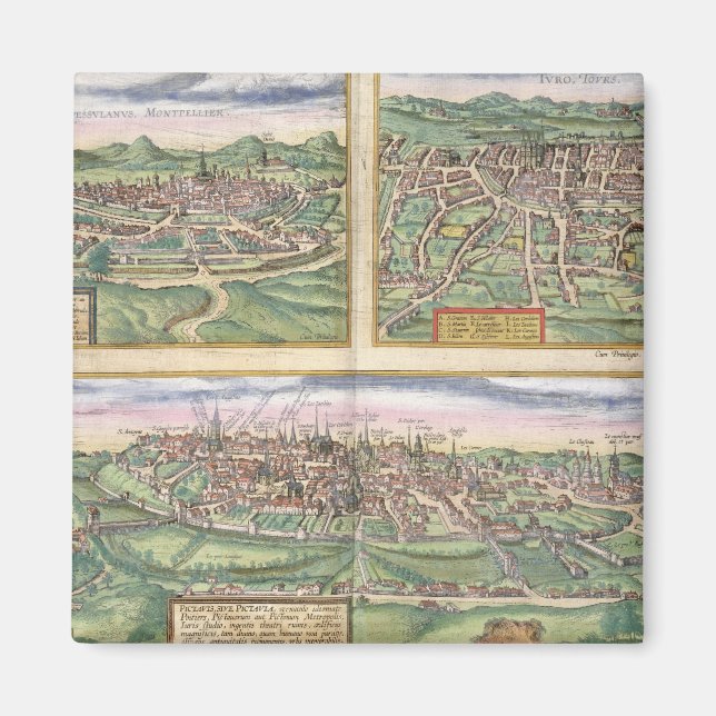 Aimant Map of Montpellier, Tours, and Poitiers, from 'Civ (Devant)