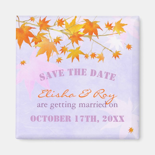 Aimant Maple Feuille Lavender Wedding Enregistrer la date (Devant)