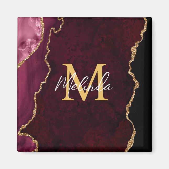 Aimant Marbre Agate Rouge et Or (Devant)