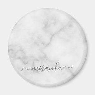 Aimant Marbre blanc de nom personnalisé de script modern