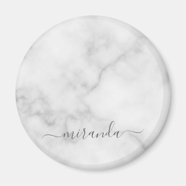 Aimant Marbre blanc de nom personnalisé de script moderne (Devant)