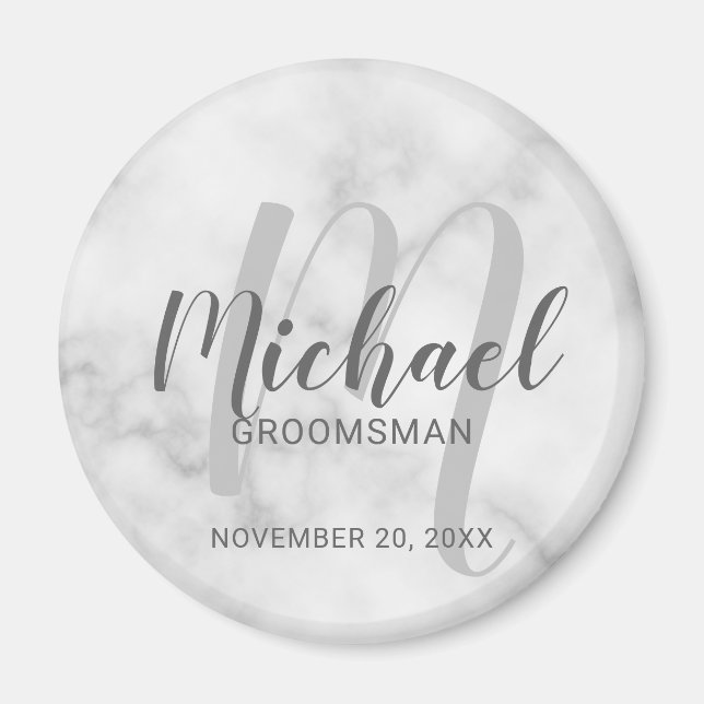 Aimant Marbre blanc Script moderne Groomsmen personnalisé (Devant)