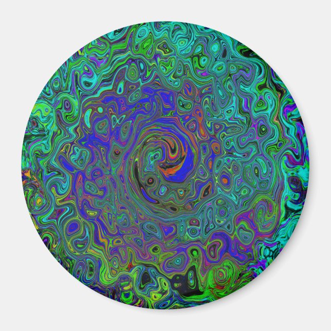 Aimant Marbré Bleu et Abstrait Rétro Tourbillon Aquamarin (Devant)
