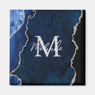 Aimant Marbre d'agate bleu marine et argent