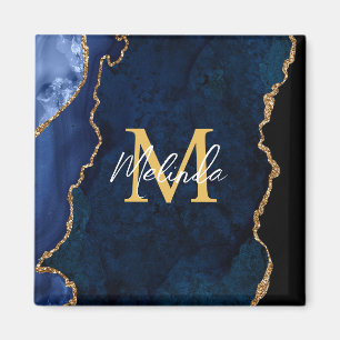 Aimant Marbre d'agate bleu marine et or