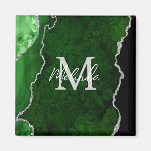 Aimant Marbre d'agate vert et argent