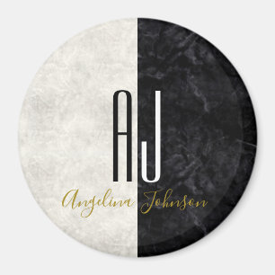 Aimant Marbre Monogramme Initiales Géantes Noir et Blanc