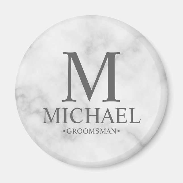 Aimant Marbre Nom et monogramme du Groomsman Personnalisé (Devant)